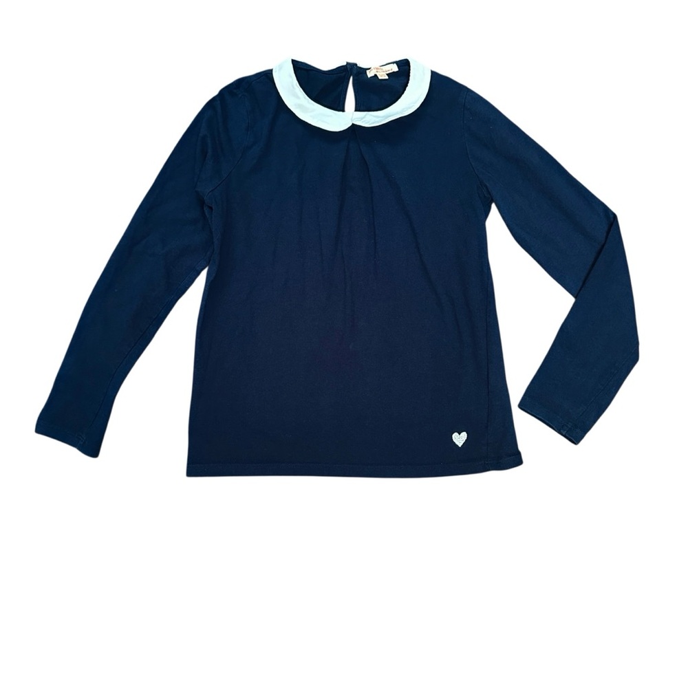 Du Pareil au Méme Kids Navy Blue Long Sleeve Shirt with White Peter Pan Collar